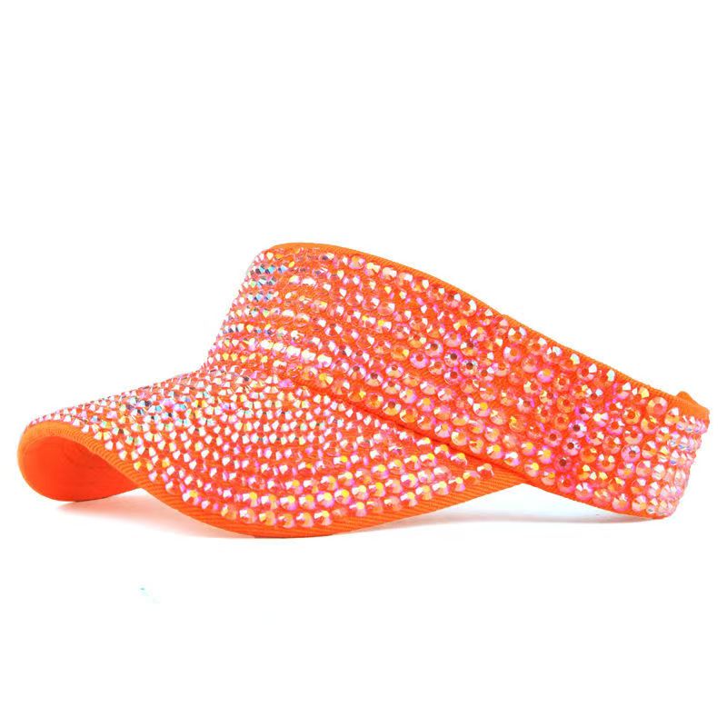 Rhinestones Sport Sun Visor Adjustable Summer Cap Visor Caps for Women Orange(103)